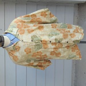 TOMMY‎ BAHAMA Beige Orange Green Floral LINEN Sz XXL Mens Hawaiian Shirt